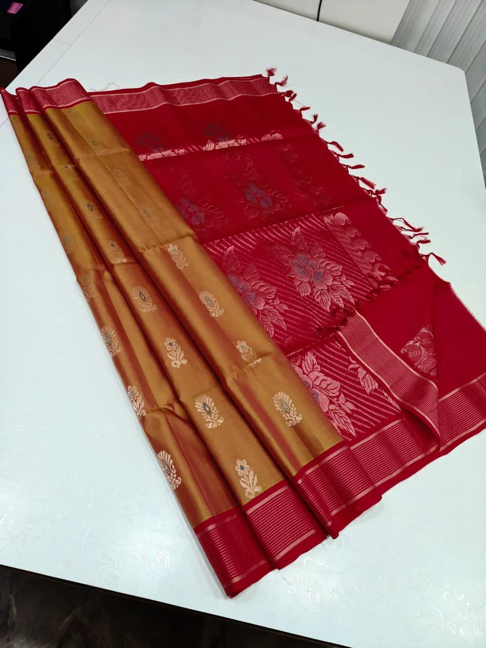 Bright Red & Gold Bridal Saree
